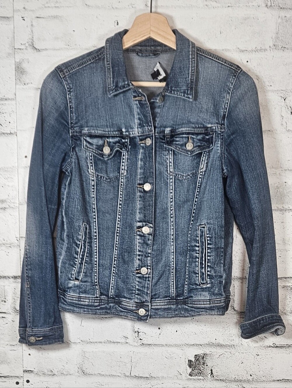 R Jeans Women's Stretch Denim Jacket Medium Wash Button Front Size SP